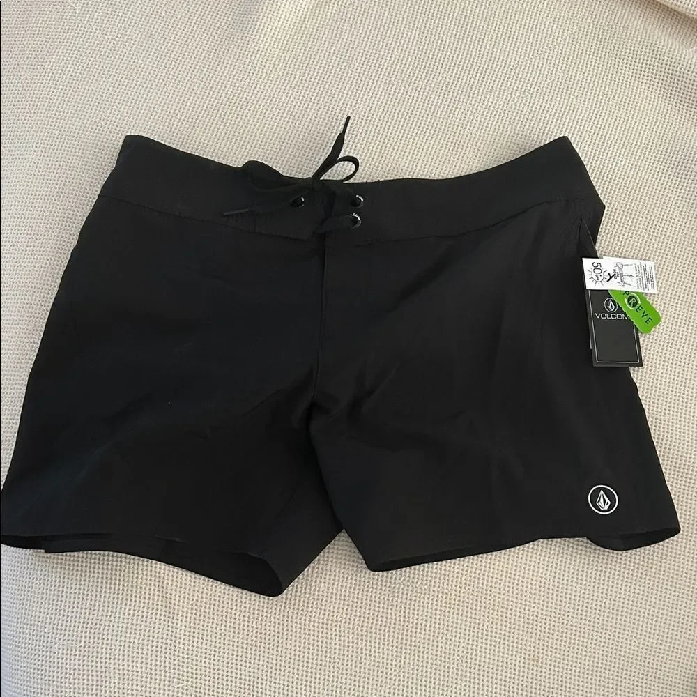 VOLCOM SIMPLY SOLID FRONT-TIE BOARDSHORTS, Black, Size 5, NWT